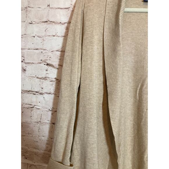 Land's End Sweater Womens Medium Beige Open Front Long Line Cardigan Neutral - Picture 5 of 13